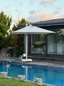 Parasol commercial d'extérieur en aluminium avec base en marbre, tissu acrylique, 3m (350*350) avec 8 bâtons latéraux, idéal pour hôtels et protection solaire - Product Image 3