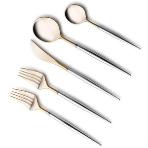 Couverts en acier inoxydable plaqués couleur or à manche rond, couverts allant au lave-vaisselle pour mariage à la maison, café, ensemble de 4 - Product Image 5