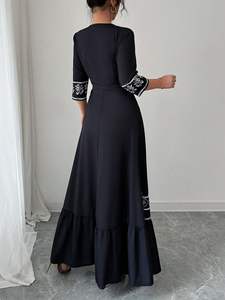 Incredibly Soft 100% Cotton <b>Linen</b> Maxi <b>Dress</b> for <b>Women</b> Embroidered Lady <b>Dress</b> with Natural Waistline Casual Woven Washable <b>Dress</b> - Product Image 2