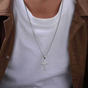 Collar con Colgante de Cruz de Superficie Arenosa, Simple y Moderno, Chapado en Oro, de Acero Inoxidable, para Hombre, Joyería Hip Hop - Product Image 4