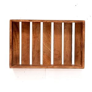 Bandeja de madera estilo vintage con asas recortadas, material de madera duradera, fondo de listones para servir desayuno, aperitivos, bebidas y decoración. - Product Image 2