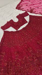 Lehenga con Dupatta para Mujer, Tela de Georgette Sintética, Bordado con Lentejuelas, Corte Ajustado, para Bodas Festivas de Verano, Uso en Todas las Temporadas - Product Image 3
