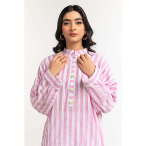 Camisa de Popelina de Algodón Teñida de Rosa para Mujer, Formal/Casual, Larga, a Cuadros, Bordada, con Cuello Alto, Talla XL, para Otoño - Product Image 1