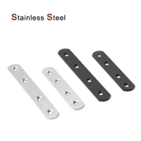 Soportes Metálicos Rectos de Acero Inoxidable con 4 Agujeros, Negros, para Montaje de Muebles de Madera, Placas de Unión y Reparación