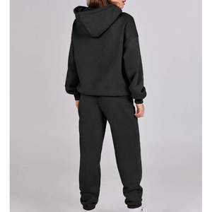 Ensemble 2 pièces élégant de style urbain, survêtement décontracté à capuche uni, sur mesure pour femme, coupe classique, en molleton de coton, vente en gros 2026 - Product Image 6