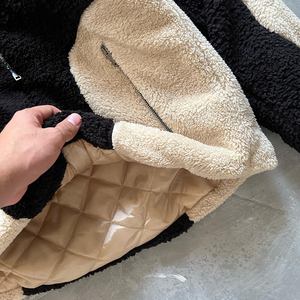 OEM Custom Embroidery Logo Oversized Colorblock Winter Sherpa <b>Fleece</b> <b>Jacket</b> for Men Customized Sherpa <b>Fleece</b> <b>Jacket</b> for Unisex - Product Image 2