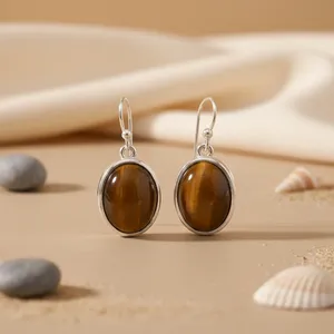 Pendientes de Moda para Mujer con Ojo de Tigre, Plata 925, Oro Rosa, Oro Blanco, Piedras Principales: Granate, Amatista, Diamante, Joyería con Piedras Preciosas - Product Image 1