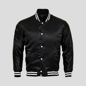Chaqueta de lana unisex con cremallera y soporte, chaqueta de satén de béisbol para hombre personalizable con bordado en blanco universitario, venta al por mayor, estampado en lienzo - Product Image 1
