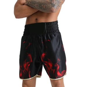 Best Selling Martial Arts Wear <b>Men</b> <b>Black</b> Flame Printed Boxing <b>Shorts</b> With Embroidered Logo for Sale Boxing <b>Shorts</b> - Product Image 2