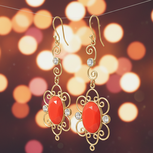 Pendientes de Piedras Preciosas Ovaladas de Coral Rojo de 10 GM |   Coral 13x18 |   Joyería de Diseño en Plata de Ley 925 Chapada en Oro de 18K - Product Image 2