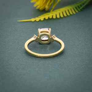 Luxury IGI Certified Cushion Cut VVS Lab Grown Diamond Gold Plated 925 Silver Three Stone Engagement Ring For Women Wholesaler - Product Image 4