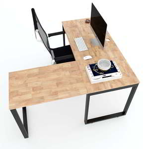 Bureau en acier en forme de L avec plateau principal de 140 cm, système rectangulaire, assemblage requis (HBRT014) - Product Image 2