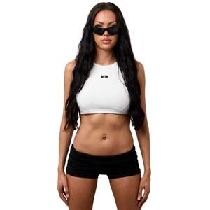 <b>Womens</b> Cropped Baby Tee White Stretch Cotton Lightweight Streetwear <b>Top</b> Clean Minimal Logo Slim Fit Design - Product Image 3