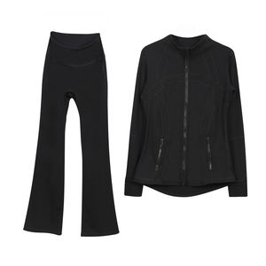 Yoga Nylon Activewear Modest Loungewear Dos piezas Tallas grandes XXXL Chaqueta Yoga Mujeres Flared Gym Legging Pantalones Set ODM - Product Image 1