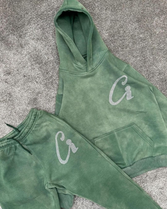 Vente en gros de survêtements d'hiver 100% coton personnalisés, combinaison évasée tendance avec impression bouffante, ensembles écologiques respirants lourds à séchage rapide - Product Image 5