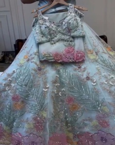 Heavy Embroidery Sequins Cut <strong>Work</strong> <strong>Dress</strong> Indian Pakistani Lehenga Choli with Cancan &amp; Canvas Patta Women's <strong>Lace</strong> Fabric Clothing