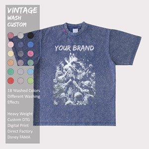 Roof Gallery Vintage Oversized T Shirt Men Custom DTG Digital Print Washed Blue Plus Size Streetwear Crew Neck Short Sleeve - Product Image 1
