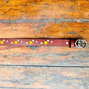 เข็มขัดหนังวัวแบบลำลองปักด้วยด้ายห้าดาวมีความยาวตามสั่งพร้อมหมุดสีเงินสำหรับหัวเข็มขัด - Product Image 5