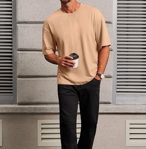 Custom Logo Heavy Weight <b>Tshirts</b> Over size Tee Shirt Summer Sportswear Half Sleeves Thick Cotton Loose Oversized Blank T Shirts - Product Image 3