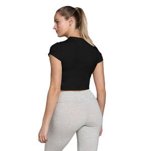 T-shirt court pour femme, respirant, anti-rides, en jersey, col rond, manches courtes, multicolore, uni, sans taille, avec - Product Image 1