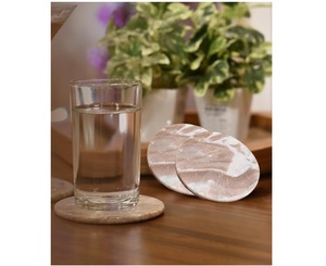 <b>Set</b> of <b>4</b> Brown <b>Marble</b> Stone Coasters <b>Round</b> Shape Decorative Coasters Handmade Coaster <b>for</b> Kitchen and <b>Dining</b> Use - Product Image 2
