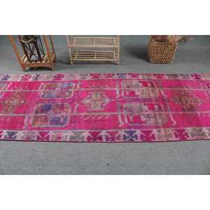 Tapis vintage, tapis turc de 3,2 x 12,4 pieds, tapis en laine abstrait rose et violet - Product Image 3