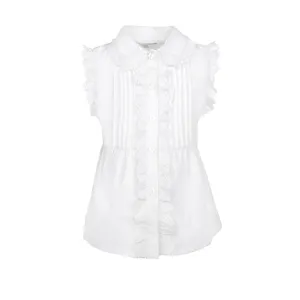 Best Cheap Price Summer Baby Girl Cotton Shirt Children White Sleeveless Lace Pattern Pleated And Button - Girly Shirt