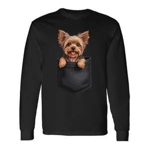 Camiseta de Manga Larga con Diseño de Cachorro Yorkshire Terrier en tu Bolsillo, Producto Promocional para Amantes de los Perros - Product Image 1