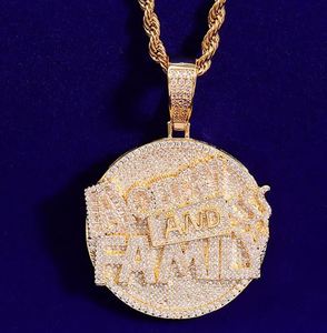 Colgante de edición redonda de lujo Iced Out "Money And Family", joyería de Hip Hop para hombres, collar con colgante helado, regalo de cuerda para él - Product Image 1