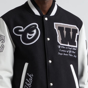 Chaqueta universitaria con estampado de tipografía negra para hombre en lana genuina Letterman chaqueta de béisbol universitaria chaqueta Bomber Varsity - Product Image 3