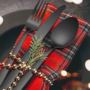 Juego de cubiertos con revestimiento en polvo de la mayoría de las tendencias, cubiertos negros, vajilla de mesa para boda, fiesta, restaurante, suministros de utensilios de cocina - Product Image 4