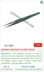 Pince à épiler professionnelle GS 1836 en acier à diamant vert Outils et équipement de bijoux essentiels à utiliser par GREEN STARS SA PVT LTD - Product Image 2