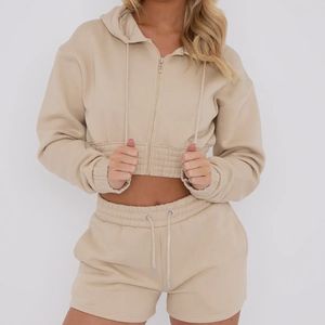 Conjunto de Sudadera Corta y Pantalones Cortos de Algodón para Mujer, Estilo Urbano, Servicio OEM - Product Image 3