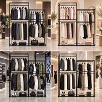 Portants à vêtements noirs robustes et peu encombrants, réglables, pour la mode masculine et féminine, de style boutique sur mesure