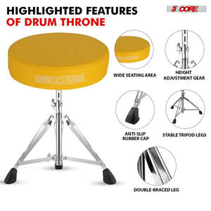 5 Core Drum Throne 3" Thick Padded Memory Foam Comfortable Drummer <b>Stool</b> 200Lb Capacity Adjustable - Product Image 2
