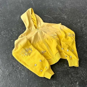 High Quality Acid Wash Women Hoodie with Custom Zip-up Distressed Streetwear Winter Season Solid <b>Pattern</b> Rhinestone Decoration - Product Image 1