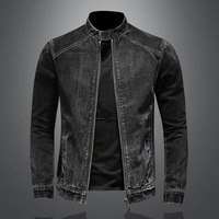 Chaqueta Bomber Vintage de Alta Calidad para Hombre, 100% Algodón, con Capucha, Cuello Alto, Estilo Motero, Abrigo de Mezclilla, Prenda Exterior Negra