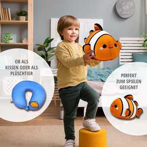 Adoramals Clownfish Oreiller de voyage 2-en-1 portable et gonflable en coton et polyester à mémoire de forme Swapseazzz Logo pour Voitures et Bureau - Product Image 4