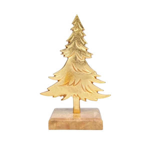 Escultura de Árbol de Navidad de Primera Calidad con Base de Madera, Adornos de Árbol de Navidad de Aluminio Dorado, Decoración Festiva para el Hogar a Bajo Precio - Product Image 1
