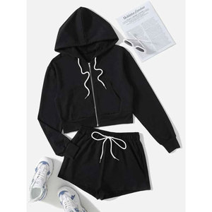 Ensemble de survêtement décontracté pour femme, couleur unie, automne-hiver, sweat à capuche zippé à manches longues et pantalon, vêtements de sport en gros 2026 - Product Image 1