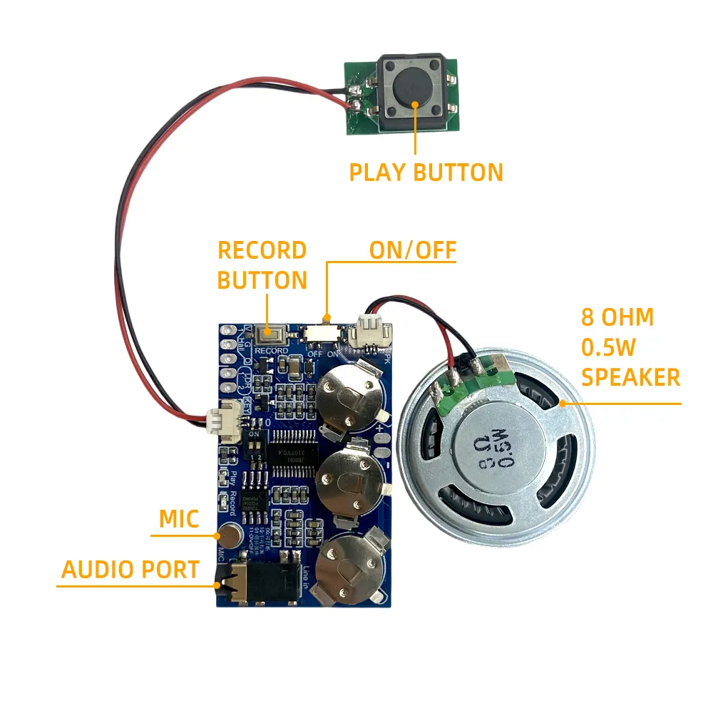 Jrec01 High Sound Quality Re-Recordable 17-Minute Mini Microphone Push Button Version Sound Modules Recording Module