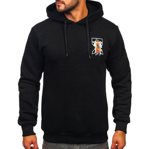 Sudadera con Capucha Negra para Hombre, Estampado de Anime, Logotipo Frontal, Corte Regular Informal, Tejido de Algodón, Ropa de Otoño - Product Image 5