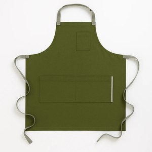 Tablier simple sans manches en toile tissée vert olive, 1 poche, lavable en machine, écologique, durable, pour la cuisine et l'usage quotidien - Product Image 1