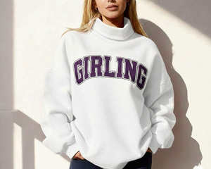 Women's Green Oversized Turtleneck Girling Graphic Sweatshirt <b>Drop</b> Shoulder Long Sleeve Casual Fleece Pullover Loose Fit Soft - Product Image 6