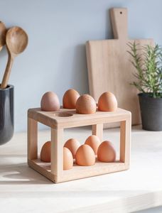 Handcrafted Wooden <b>Egg</b> Rack With Natural Finished For Rustic Kitchen Decor And Convenient Countertop <b>Egg</b> Storage Solution - Product Image 2