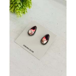 Navajo Handmade Vintage <b>Post</b> <b>Earrings</b> Trendy Dahlia Rose Sterling Silver Bezel Set Studs Water Drop Pattern for Religious Gifts - Product Image 4
