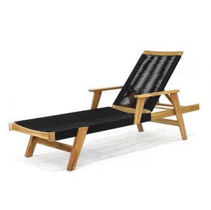 Tumbona de teca, tumbona para exteriores, asiento de cuerda negro, muebles de madera de teca, pedido previo, 1 contenedor de 20 pies, artículos mixtos, muebles de madera - Product Image 5