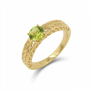 Anillo de Plata de Ley 925 con Peridoto y Diseño de Rejilla, Piedra Central Redonda, Inspiración Mughal, Joyería Moderna de Herencia - Product Image 1