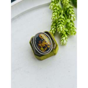 Navajo-Made Black Jack Turquoise & Sterling <b>Silver</b> <b>Ring</b> Vintage <b>Statement</b> Style Size 8.5 Rhodium Plated Everyday Wear - Product Image 3
