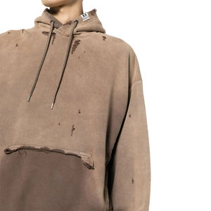 Sweat à capuche pull-over surdimensionné en coton biologique 100% pour hommes Logo personnalisé OEM brodé poids lourd de haute qualité - Product Image 4